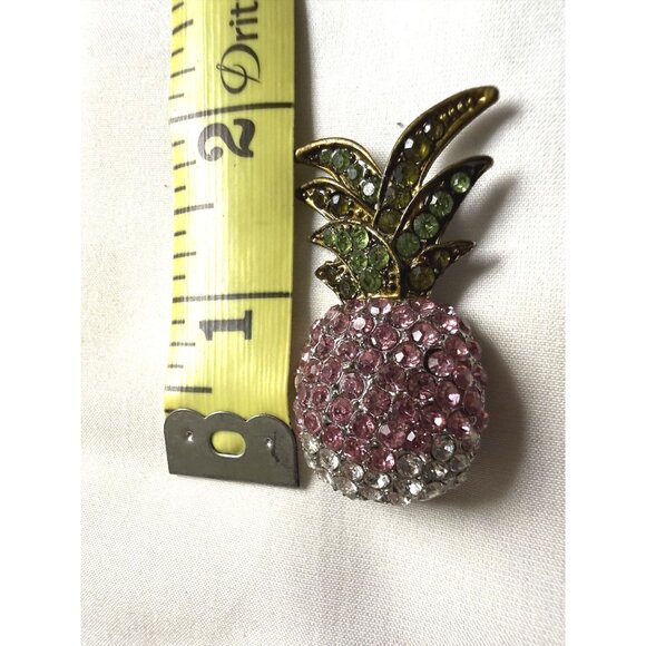 VTG Rhinestone Pineapple Brooch – Pink Green Crystal Fruit Pin - Picture 4 of 6